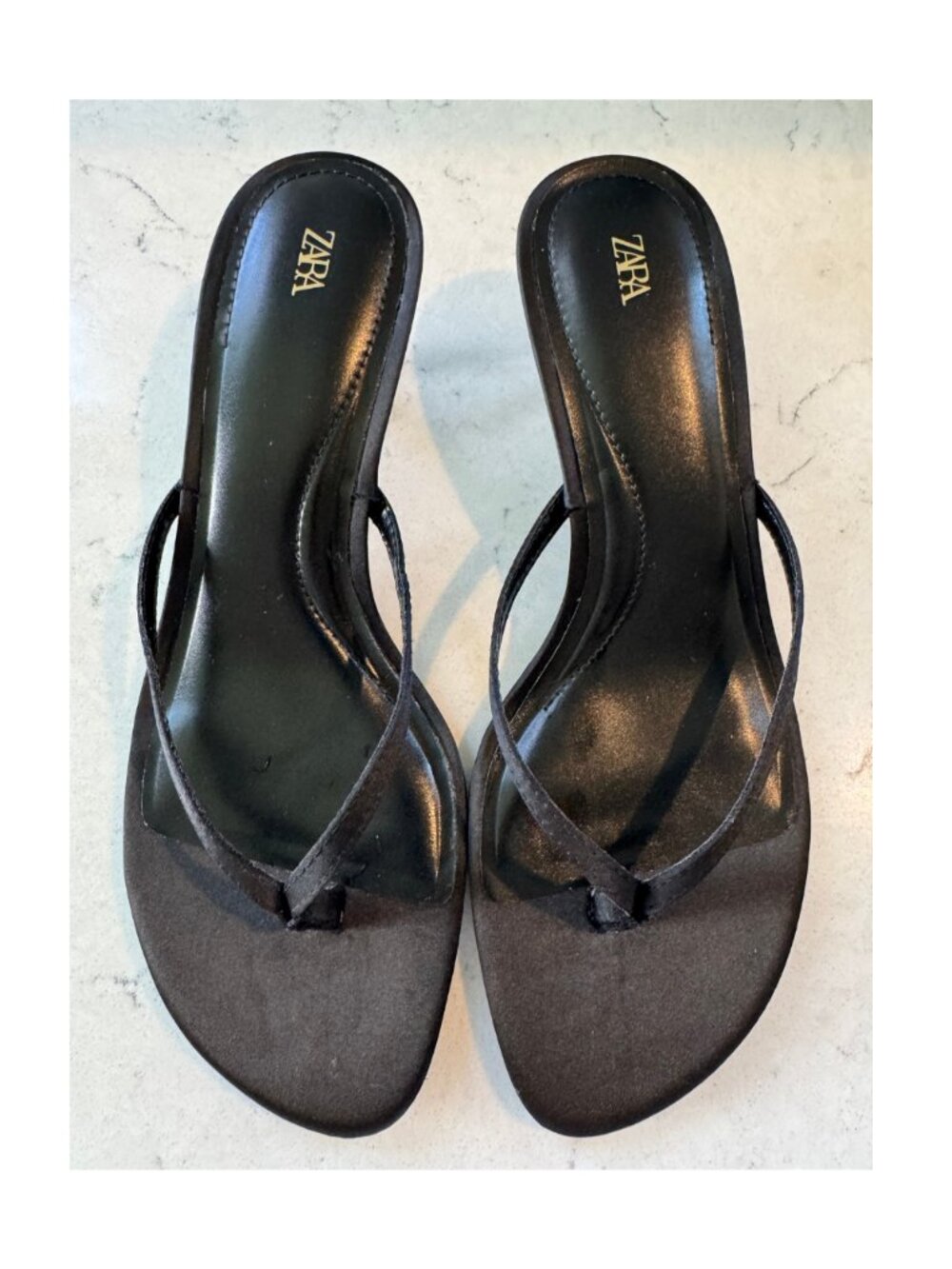 Zara Black Satin Kitten Heeled Sandals Size 7.5 - Picture 2 of 6